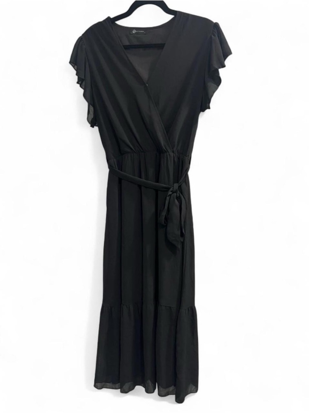 Black Midi Dress with Tie Waist
